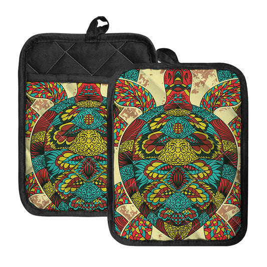 Native Bohemian Sea Turtle Print Pot Holders With Pocket