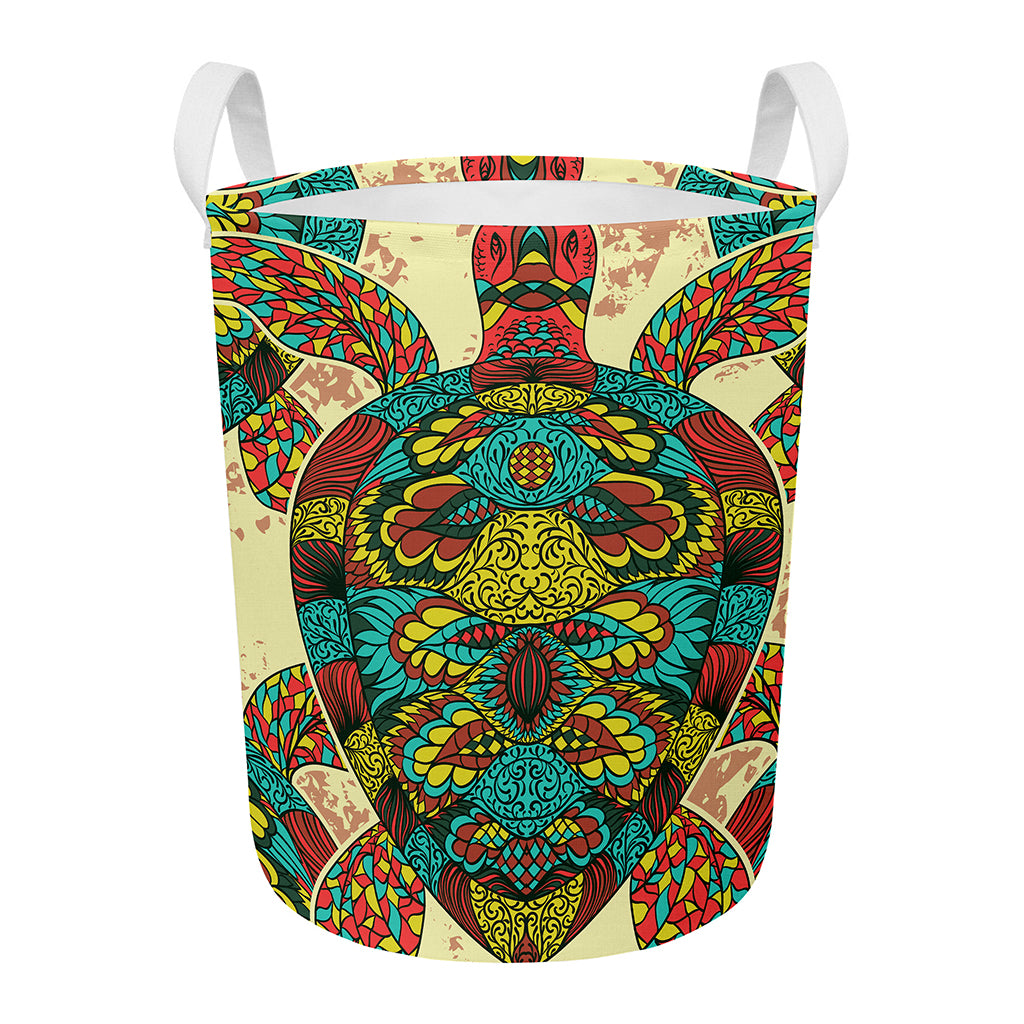 Native Bohemian Sea Turtle Print Round Laundry Basket
