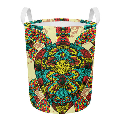 Native Bohemian Sea Turtle Print Round Laundry Basket