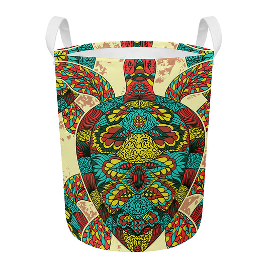 Native Bohemian Sea Turtle Print Round Laundry Basket