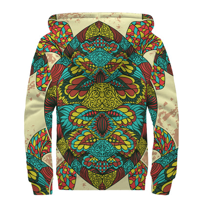 Native Bohemian Sea Turtle Print Sherpa Lined Zip Up Hoodie