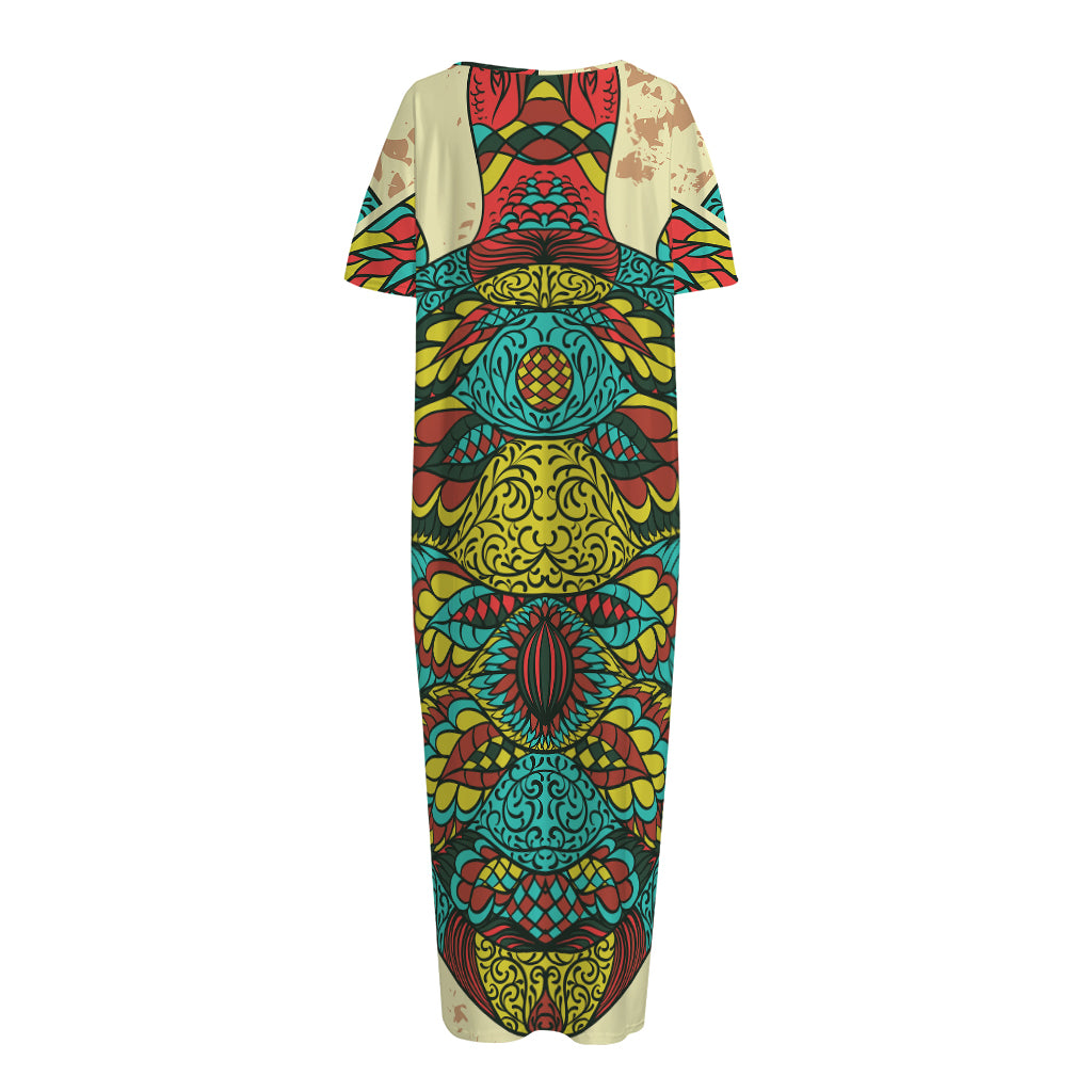 Native Bohemian Sea Turtle Print Short Sleeve Long Nightdress