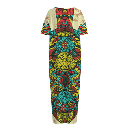 Native Bohemian Sea Turtle Print Short Sleeve Long Nightdress