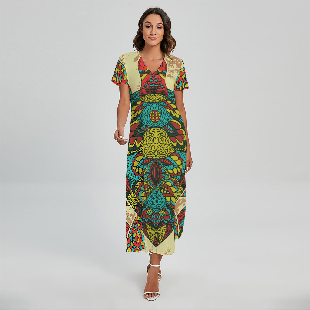 Native Bohemian Sea Turtle Print Short Sleeve Maxi Dress