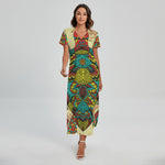 Native Bohemian Sea Turtle Print Short Sleeve Maxi Dress