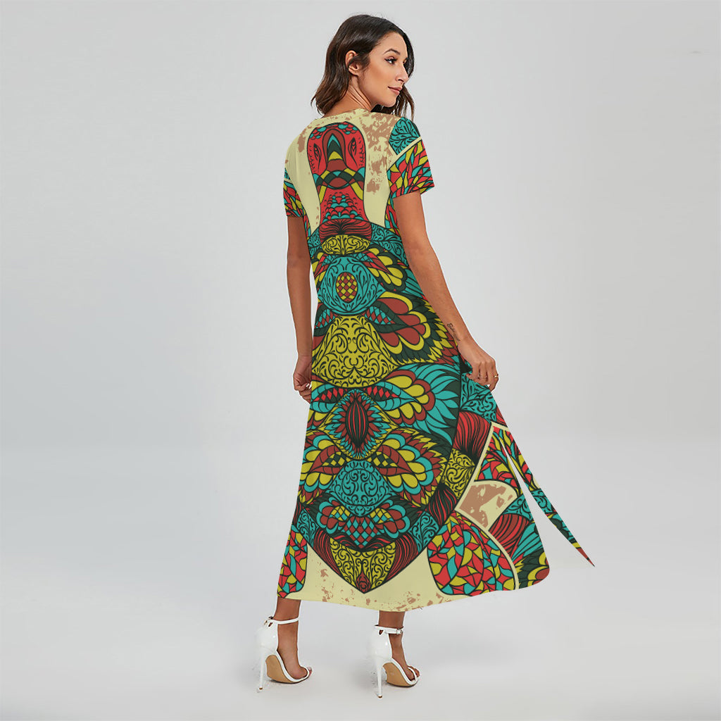 Native Bohemian Sea Turtle Print Short Sleeve Maxi Dress