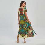 Native Bohemian Sea Turtle Print Short Sleeve Maxi Dress