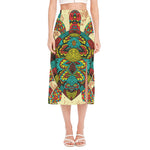 Native Bohemian Sea Turtle Print Side Slit Midi Skirt