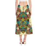 Native Bohemian Sea Turtle Print Side Slit Midi Skirt