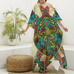 Native Bohemian Sea Turtle Print Silk V-Neck Kaftan Dress
