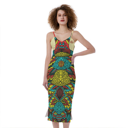 Native Bohemian Sea Turtle Print Slim Fit Midi Cami Dress