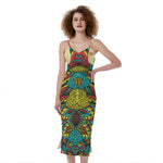 Native Bohemian Sea Turtle Print Slim Fit Midi Cami Dress