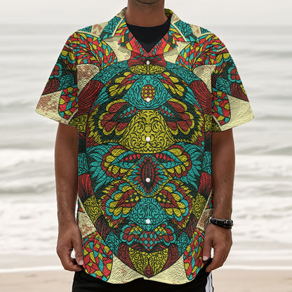 Native Bohemian Sea Turtle Print Textured Short Sleeve Shirt