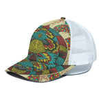 Native Bohemian Sea Turtle Print White Mesh Trucker Cap