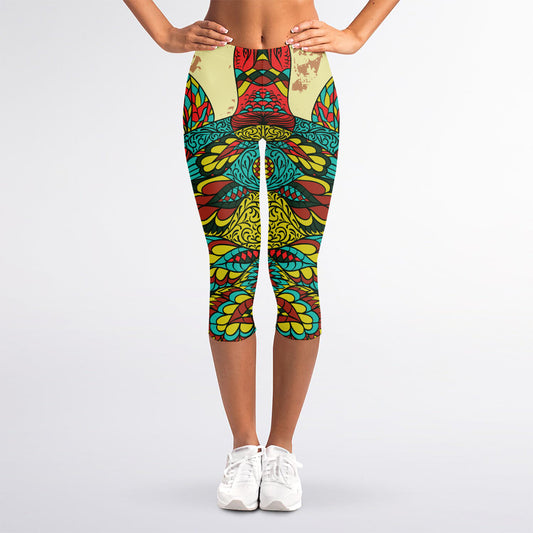 Native Bohemian Sea Turtle Print Women's Capri Leggings