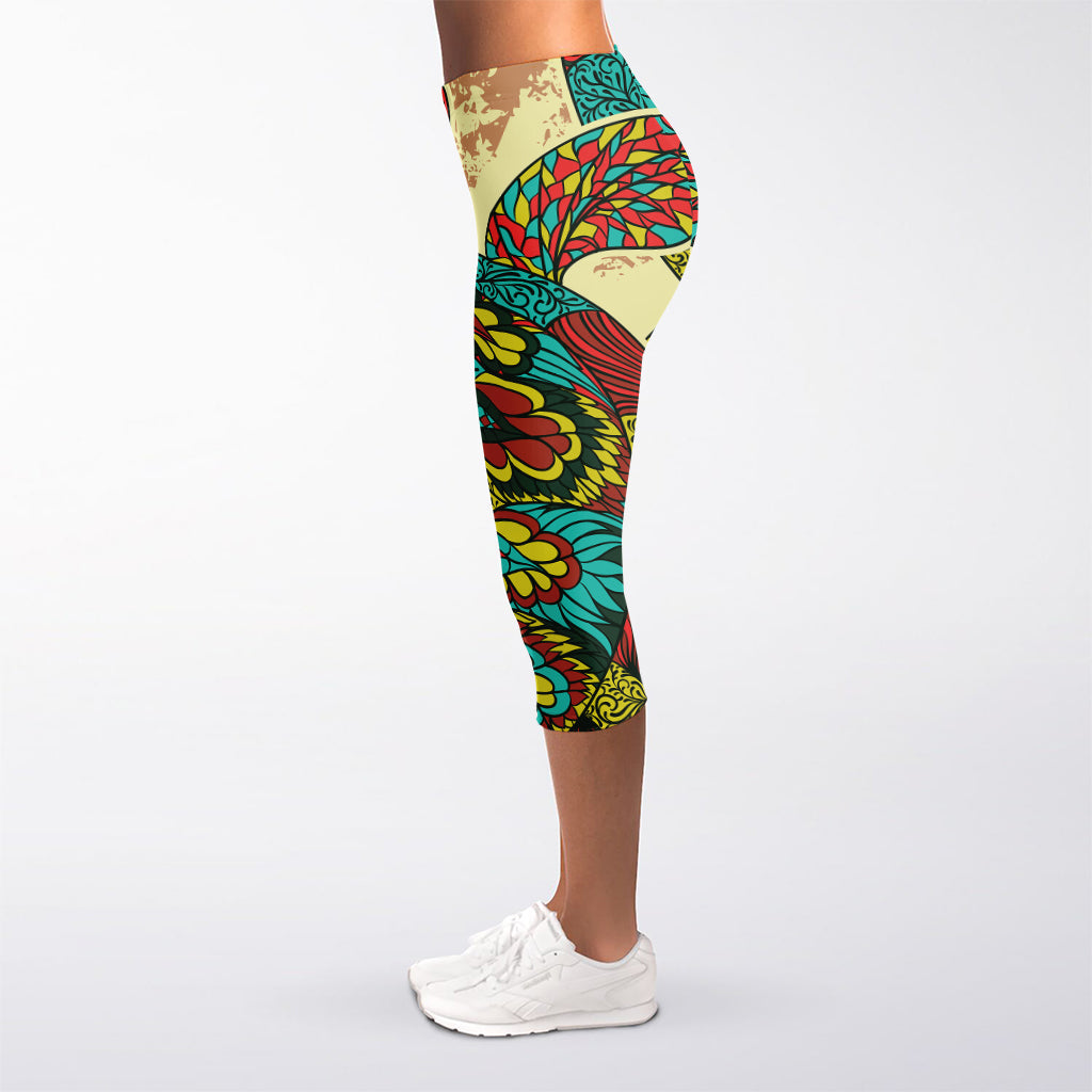 Native Bohemian Sea Turtle Print Women's Capri Leggings