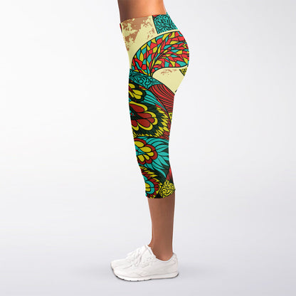 Native Bohemian Sea Turtle Print Women's Capri Leggings