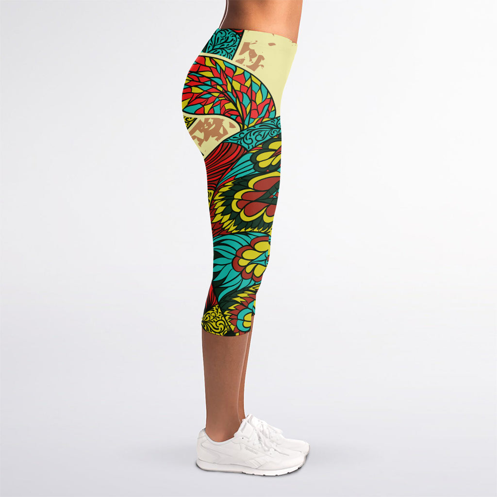 Native Bohemian Sea Turtle Print Women's Capri Leggings