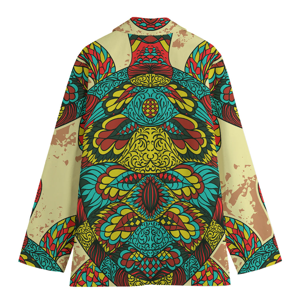Native Bohemian Sea Turtle Print Women's Cotton Blazer