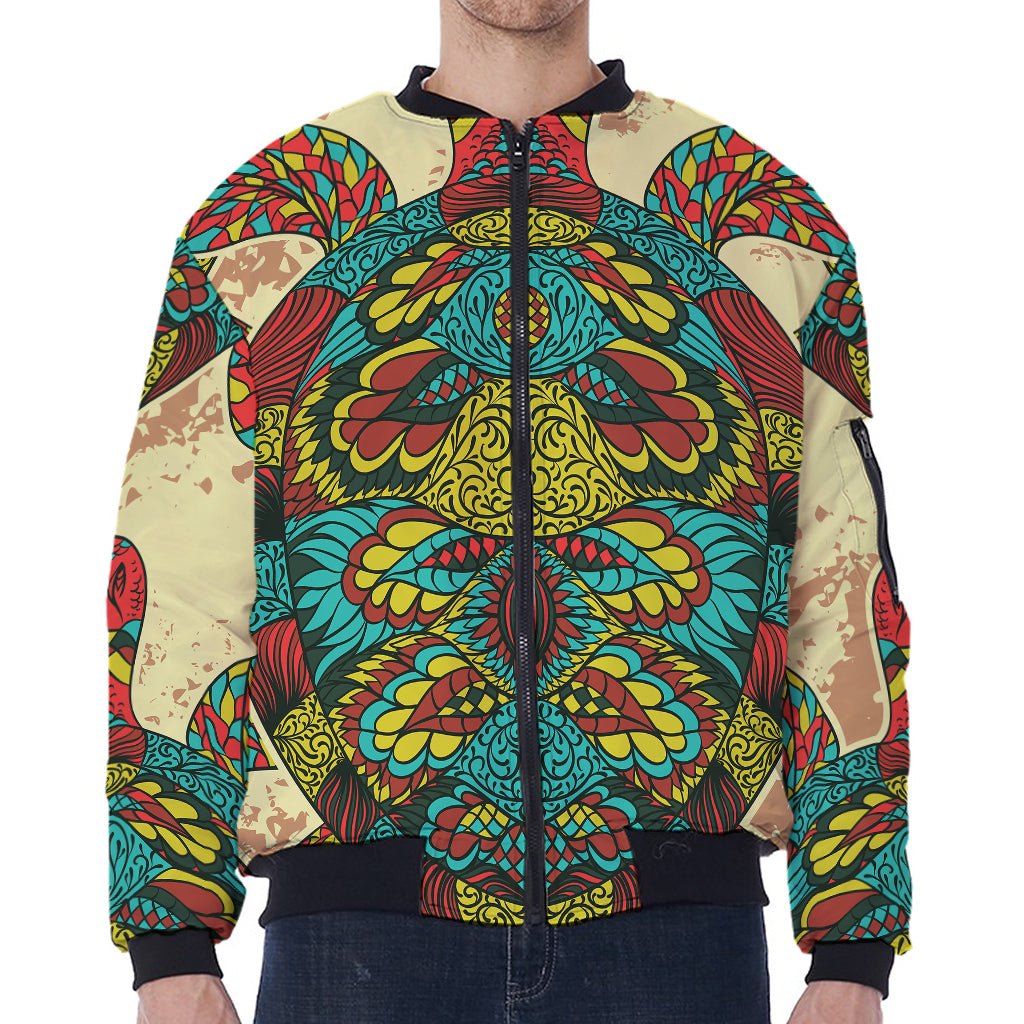 Native Bohemian Sea Turtle Print Zip Sleeve Bomber Jacket