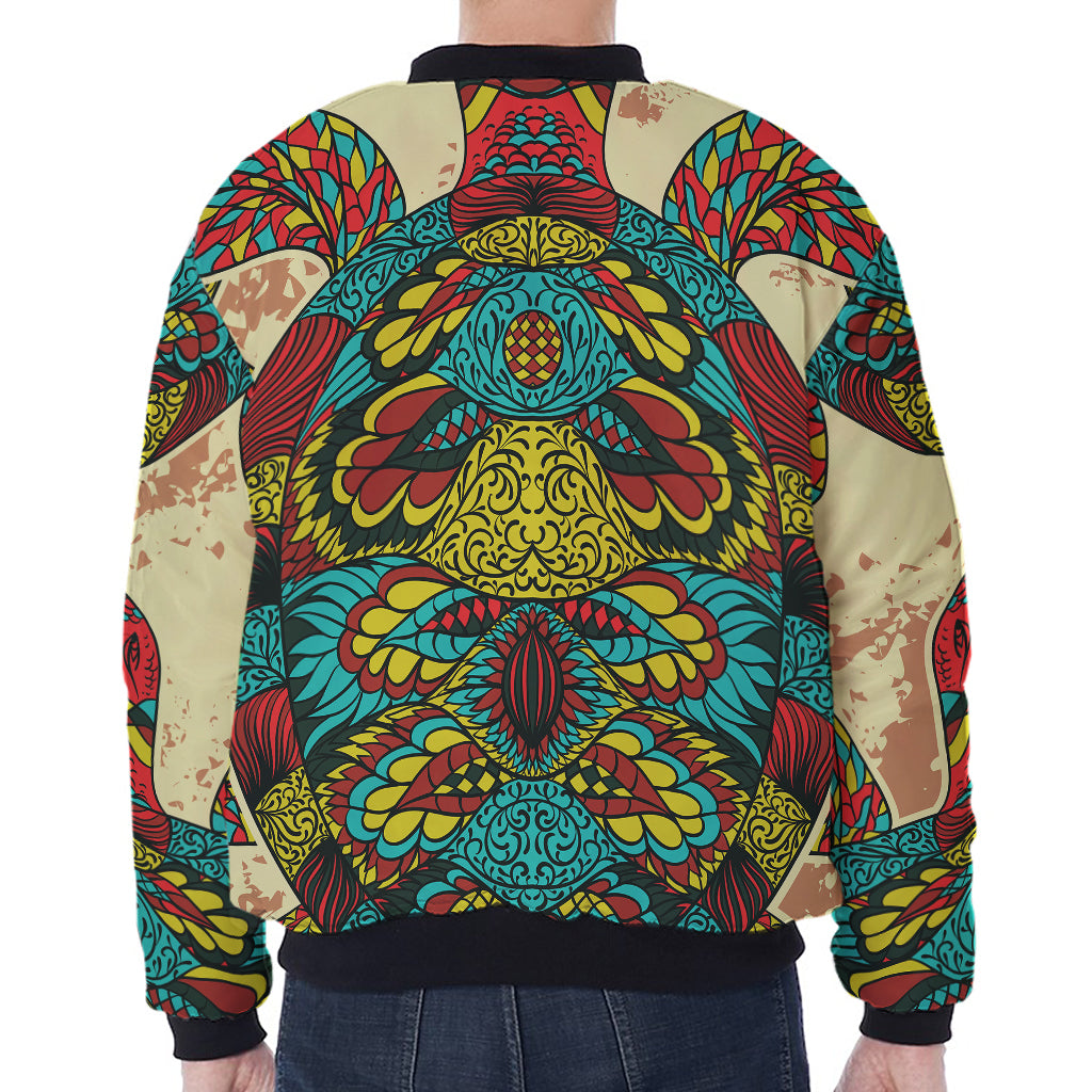 Native Bohemian Sea Turtle Print Zip Sleeve Bomber Jacket