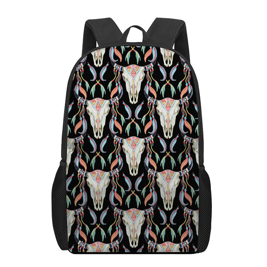 Native Buffalo Pattern Print 17 Inch Backpack