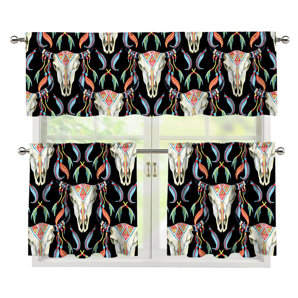 Native Buffalo Pattern Print 3 Piece Kitchen Curtains