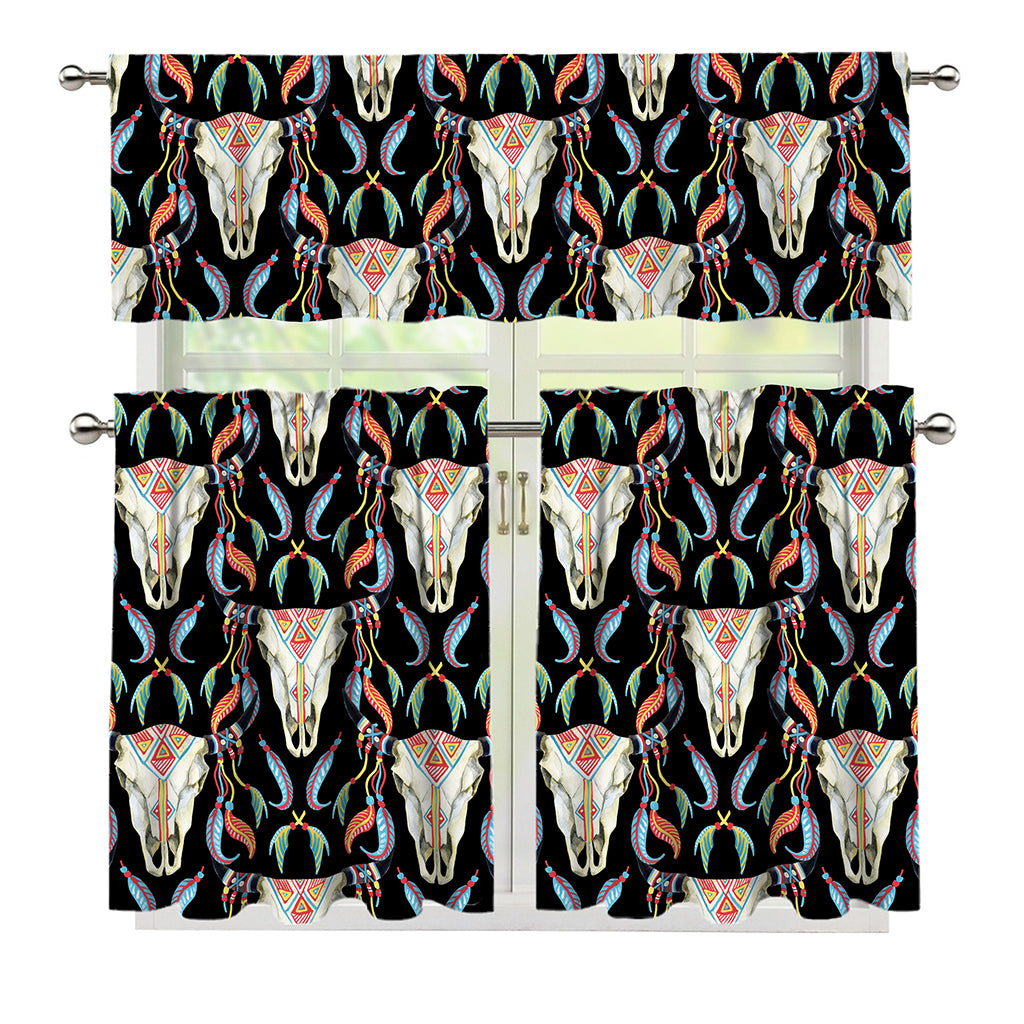 Native Buffalo Pattern Print 3 Piece Kitchen Curtains