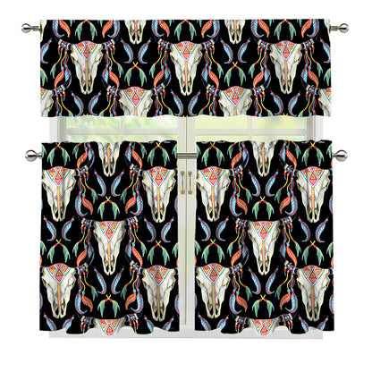 Native Buffalo Pattern Print 3 Piece Kitchen Curtains