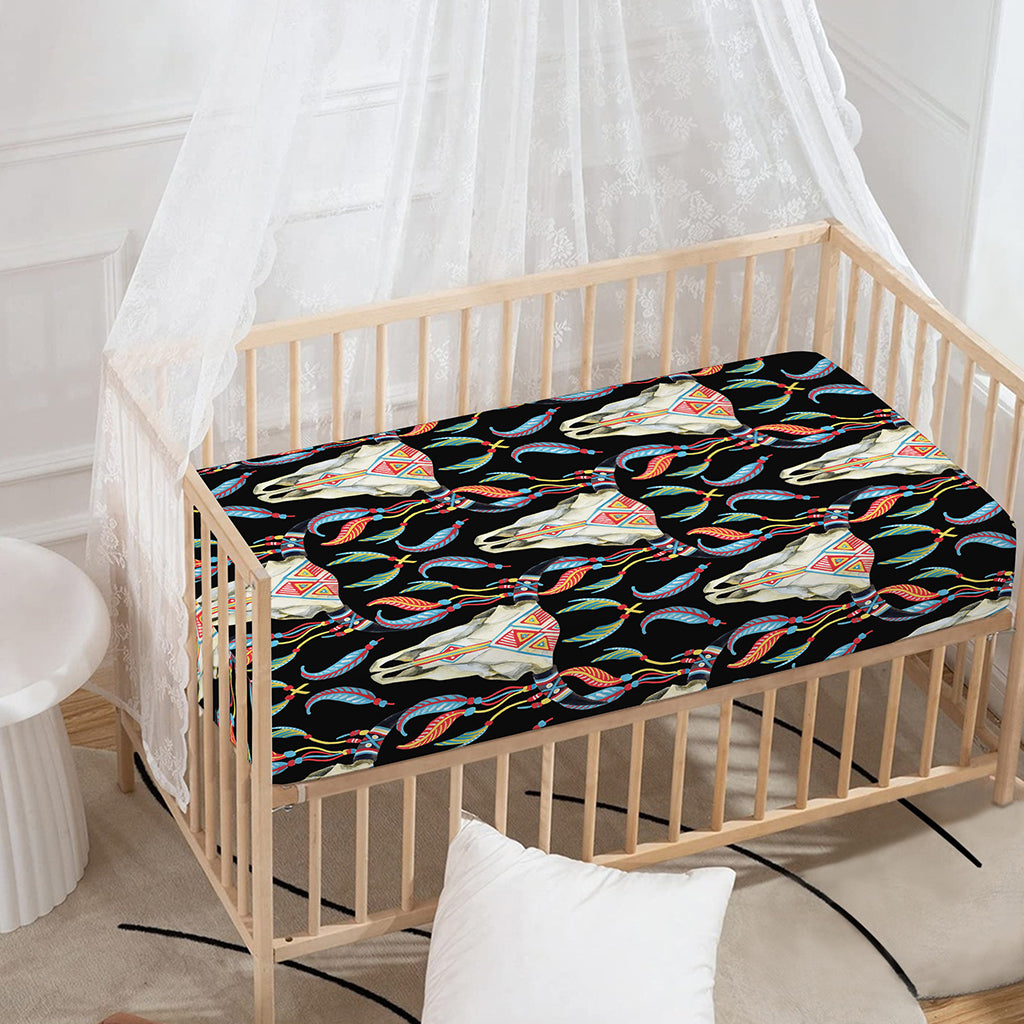 Native Buffalo Pattern Print Baby Crib Sheet