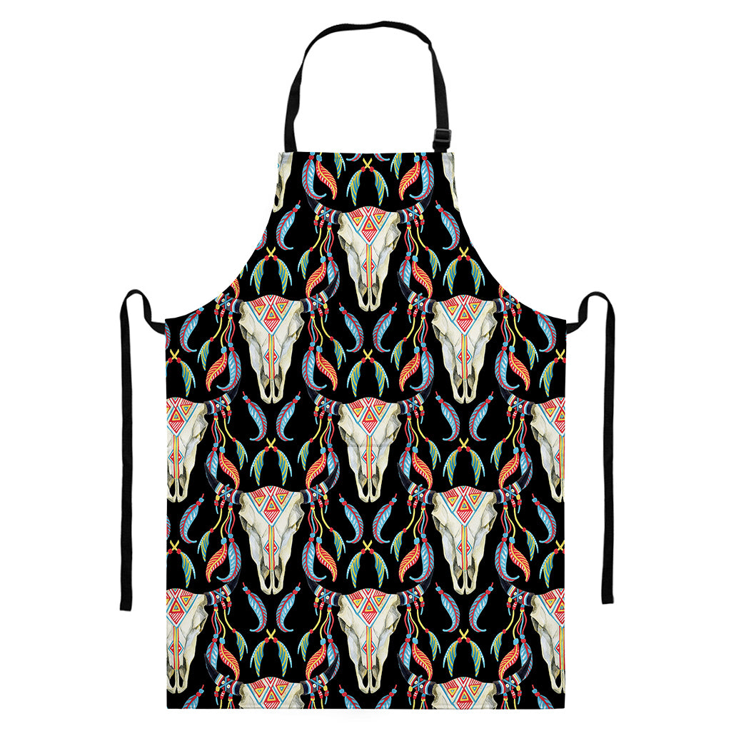 Native Buffalo Pattern Print Bib Apron With Pocket