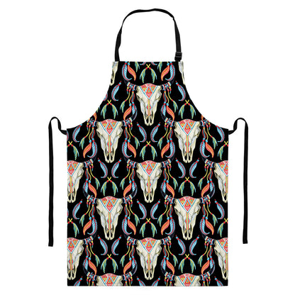 Native Buffalo Pattern Print Bib Apron With Pocket