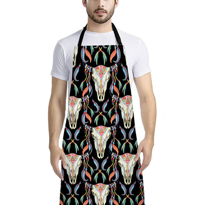 Native Buffalo Pattern Print Bib Apron With Pocket