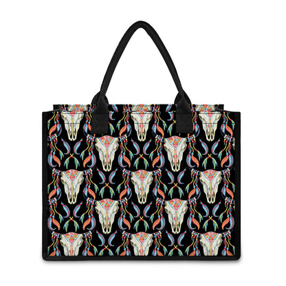 Native Buffalo Pattern Print Canvas Tote Bag