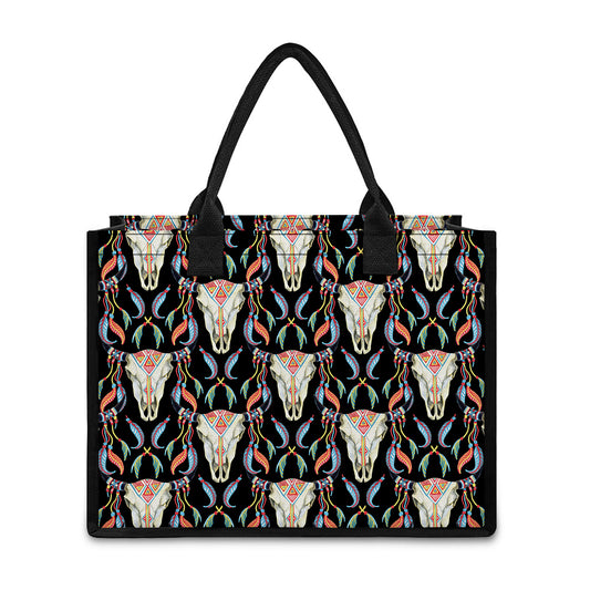 Native Buffalo Pattern Print Canvas Tote Bag
