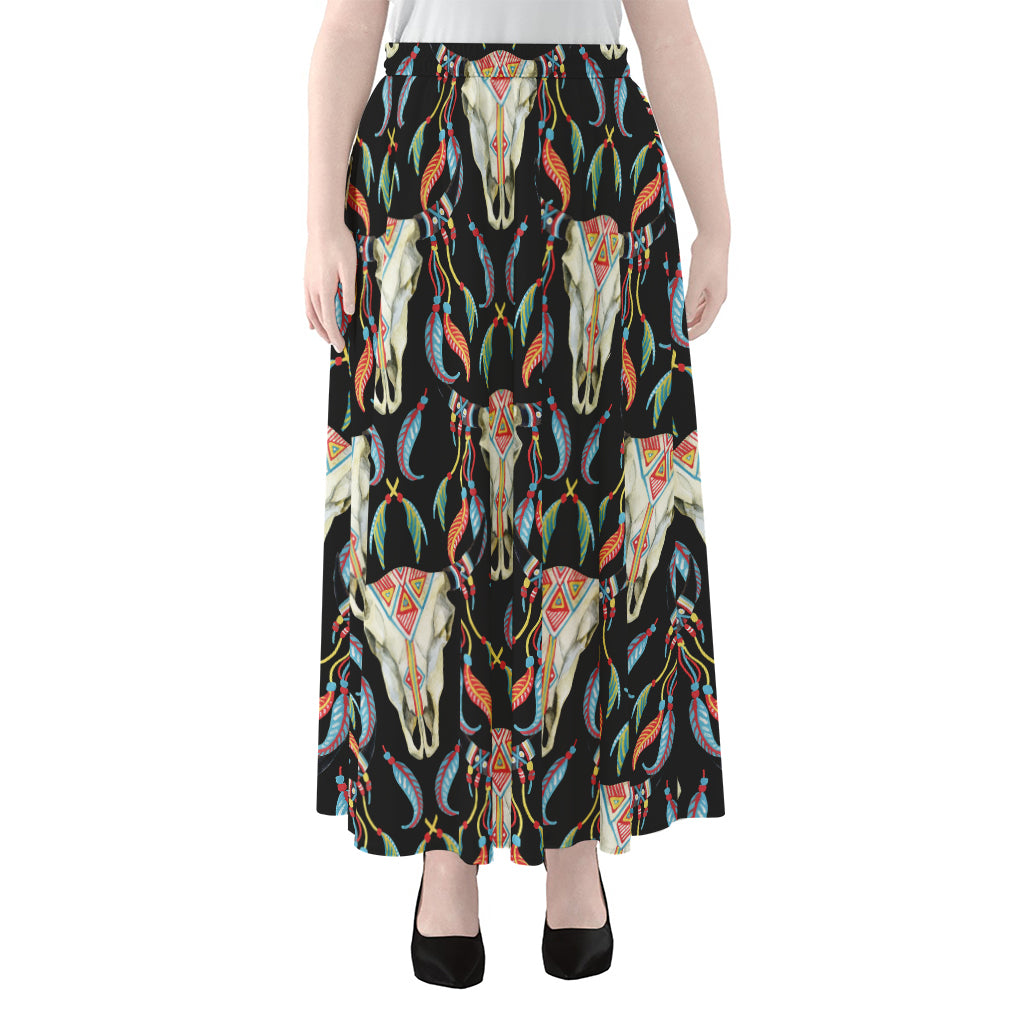 Native Buffalo Pattern Print Chiffon Maxi Skirt