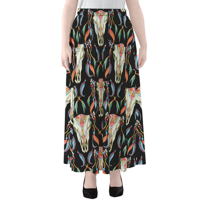 Native Buffalo Pattern Print Chiffon Maxi Skirt