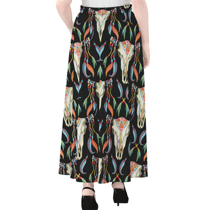 Native Buffalo Pattern Print Chiffon Maxi Skirt