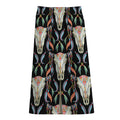 Native Buffalo Pattern Print Cotton Front Slit Maxi Skirt