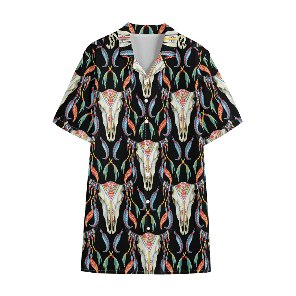 Native Buffalo Pattern Print Cotton Hawaiian Shirt