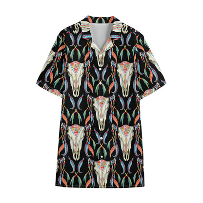 Native Buffalo Pattern Print Cotton Hawaiian Shirt