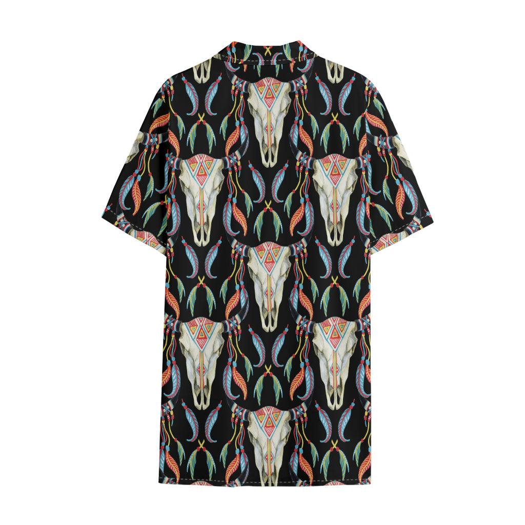 Native Buffalo Pattern Print Cotton Hawaiian Shirt
