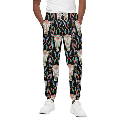 Native Buffalo Pattern Print Cotton Pants