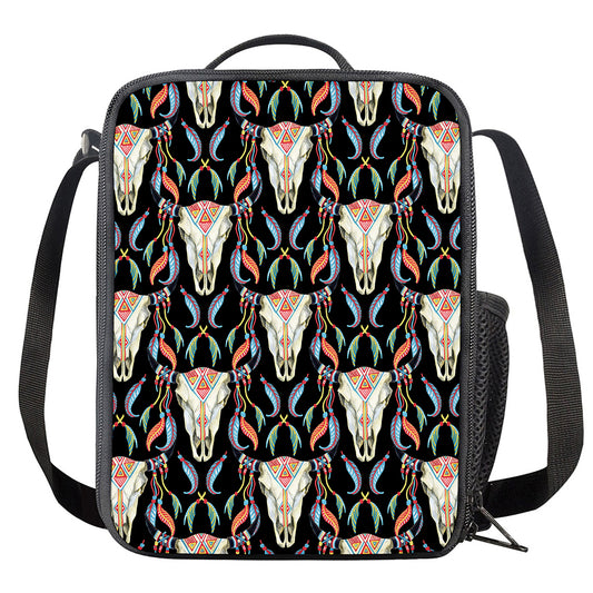 Native Buffalo Pattern Print Crossbody Lunch Bag