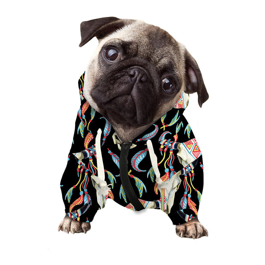 Native Buffalo Pattern Print Dog Zip Up Hoodie