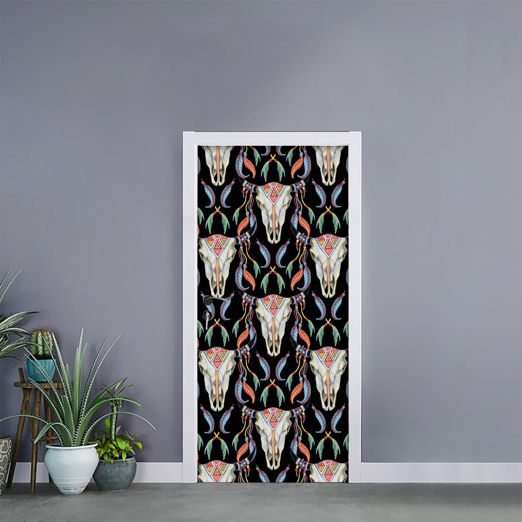 Native Buffalo Pattern Print Door Sticker