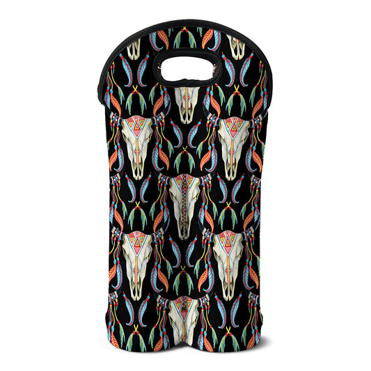 Native Buffalo Pattern Print Double Neoprene Wine Tote