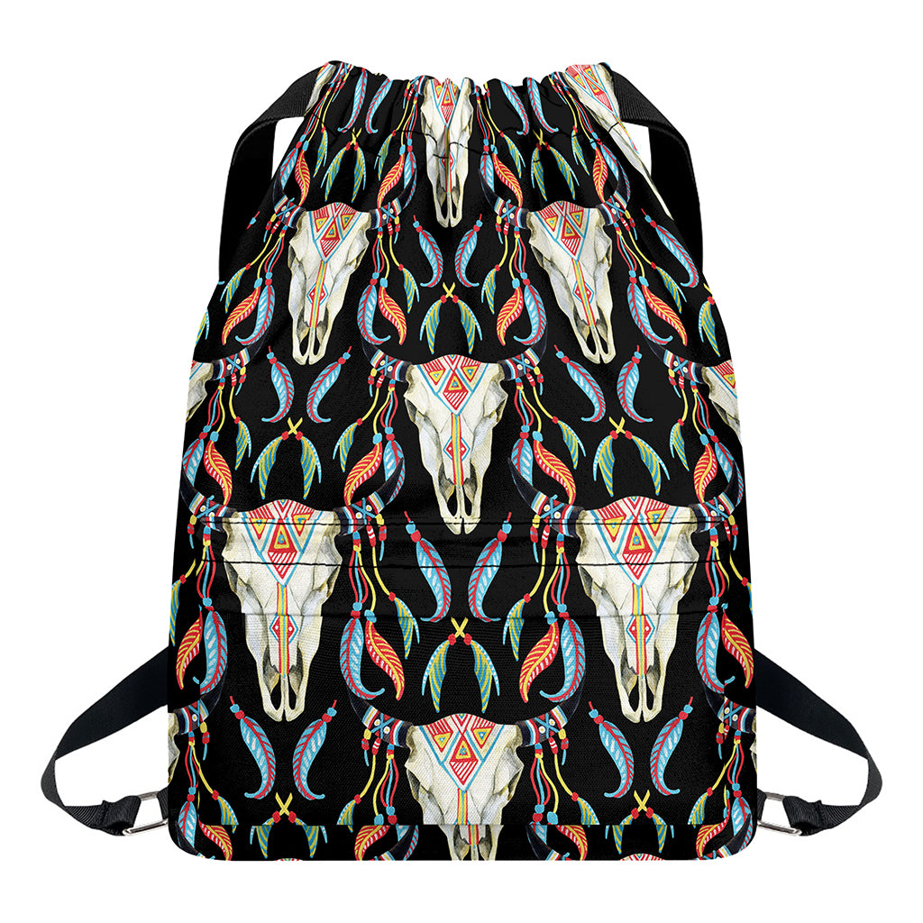 Native Buffalo Pattern Print Drawstring Backpack