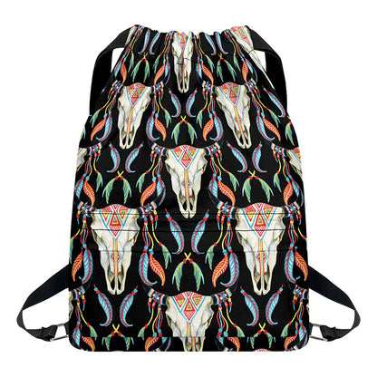 Native Buffalo Pattern Print Drawstring Backpack