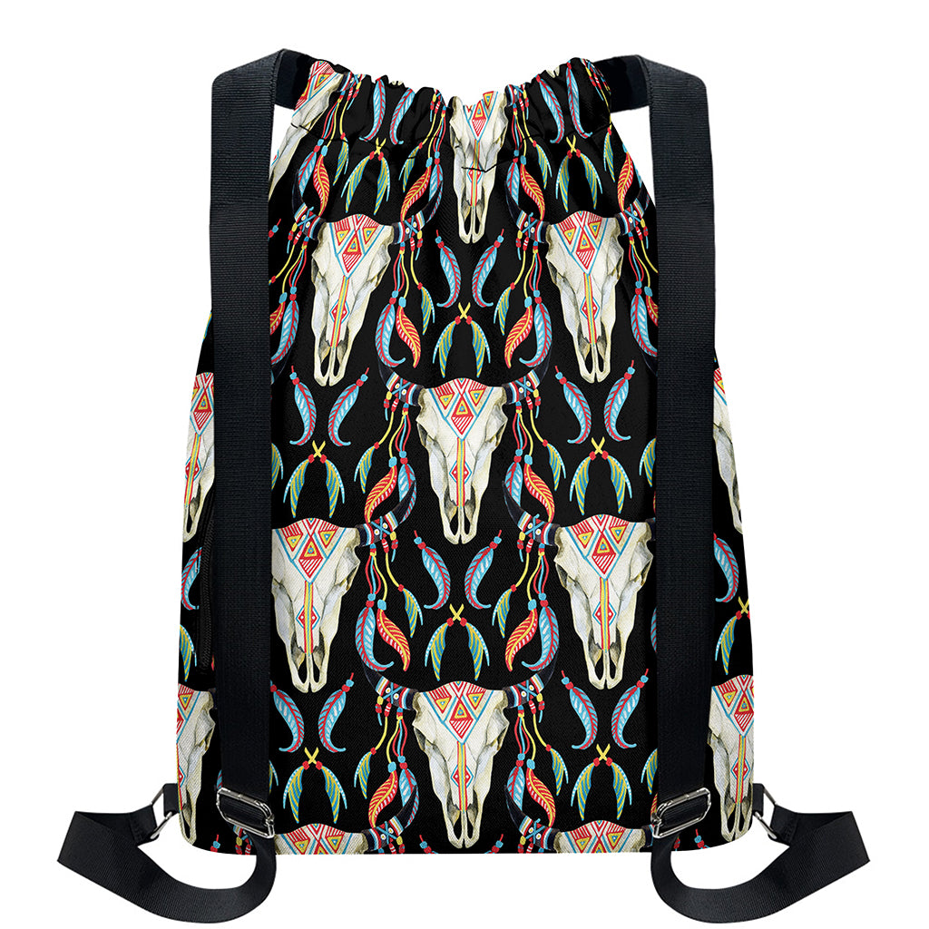 Native Buffalo Pattern Print Drawstring Backpack